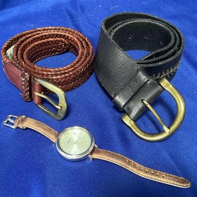 2 Ralph Lauren Leather Belts & Fossil Watch