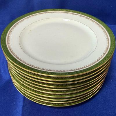 10 Limoges Green Greek Key Luncheon Plates