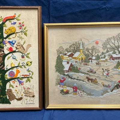 Winter Scene & Animal Framed Embroidery 