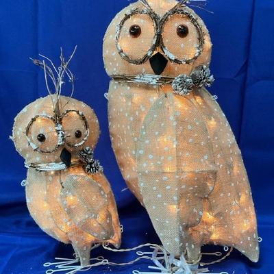 2 Outdoor Light Up Burlap Owls