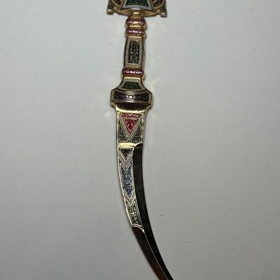 Vintage Heavily Decorated Brass Spain Letter Opener 