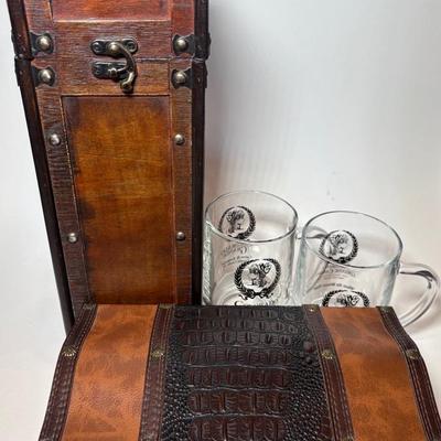 Cut Crystal Whiskey Decanter, Wood Wine Box, Beer Mugs & Vase
