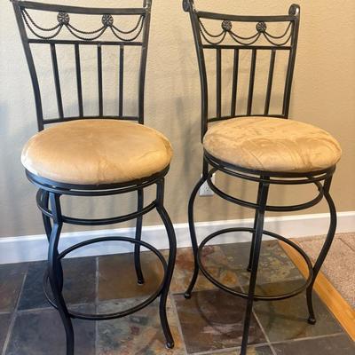 Swivel Bistro Barstool Chairs w/ Beige Suede-esque Upholstery