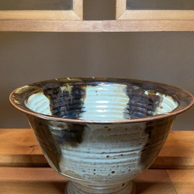 Vintage Studio Pottery Ceramics Signed Rustic Swirl Glaze Bowl
