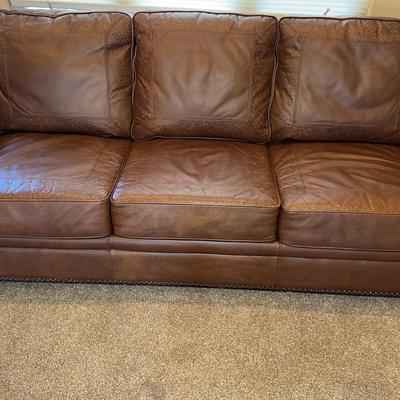 Riveted Brown Leather Sleeper Sofa 