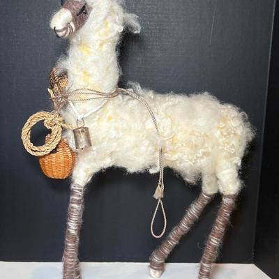 Large Rustic Wooly Llama Figurine