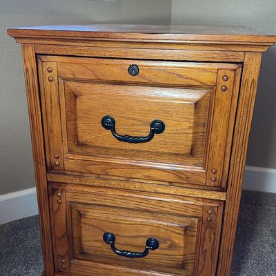 Golden Oak Two Drawer Storage Cabinet With Key