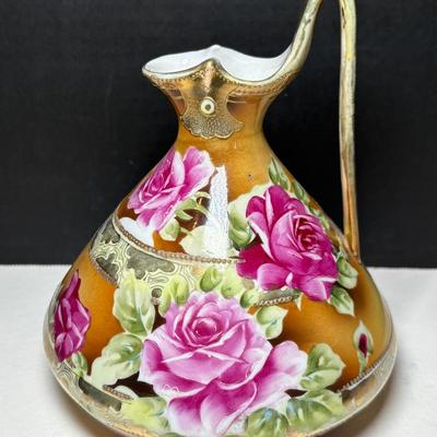 Nippon Ewer Water/Wine Pitcher Hand-Painted Porcelain