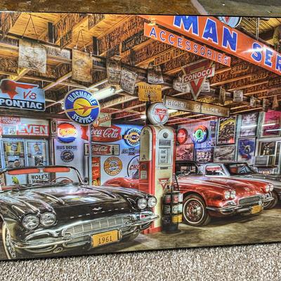 Corvette Garage Laminate Art Photo Print On Wood