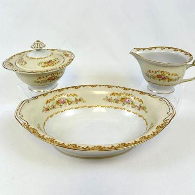 Antique Jyoto China Oval Serving Bowl, Creamer and Sugar Bowl