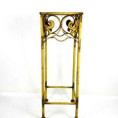Vintage Metal Plant Stand Painted Yellow #1 (9” Square by 27” Tall