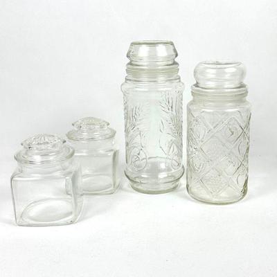 Collectible Vintage Glass Canisters ( 2 Mr Peanut 2 Anchor Hocking)