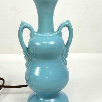 Vintage Mid Century Urn Shaped Table Lamp - Blue Ceramic Lamp with Shade