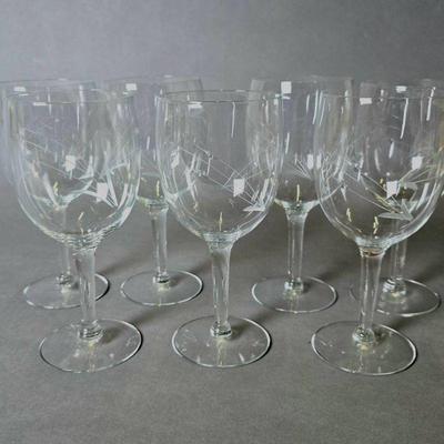 Vintage Etched Crystal Wine Glasses - Set of 7