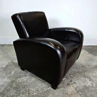 Art Deco Style Brown Leatherette Upholstered Club Lounge Armchair