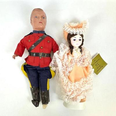 Antique Royal Canadian Mountie Doll & Vintage Seymore Mann Musical Doll