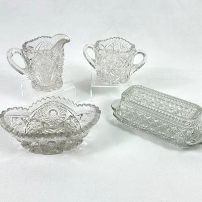 Vintage Butter Dish, Creamer, Sugar Bowl and Candy Dish