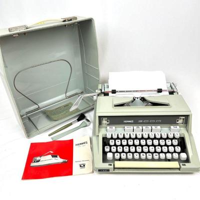 Vintage Hermes #3000 Portable Typewriter with Case, Manual and Cleaning Brushes