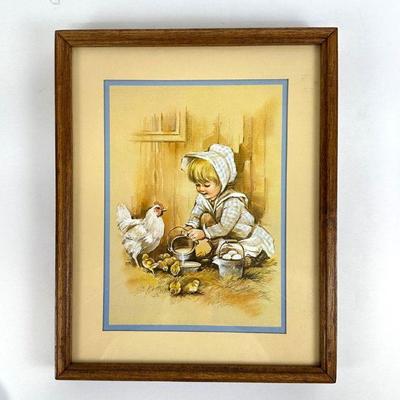 Tim Conner "Little Girl with Bonnet" Print with Wood Frame