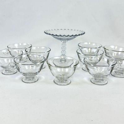 Imperial Candlewick Compote & 8 Fostoria Footed Glass Cups