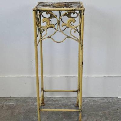 Vintage Metal Plant Stand Painted Yellow - 31" Tall