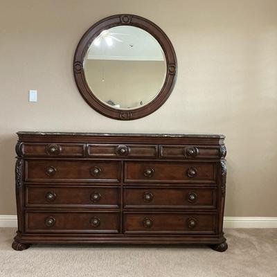 Wooden Marble Top Dresser And Mirror 