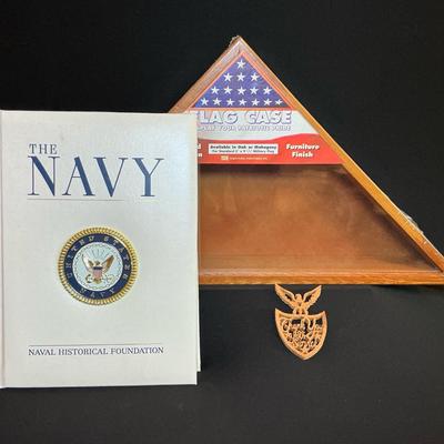 The Navy Beaux Arts Editions Book, Wooden Carved Plaque And Flag Case