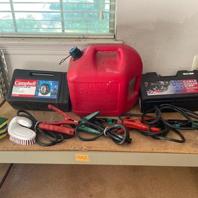 Vehicle Accessories - Tire Chains, Gas can, Jumper Cables   