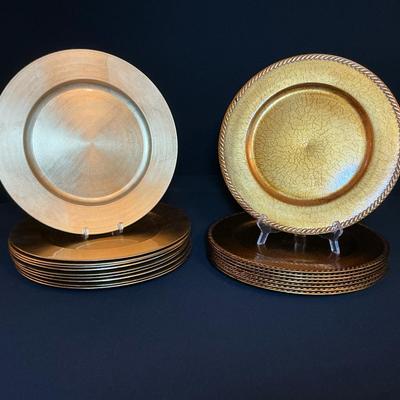 13 Inch Multi Patterned Gold Colored Plastic Chargers  