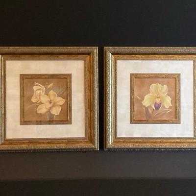 2 Framed Gloria Eriksen Signed Floral Prints