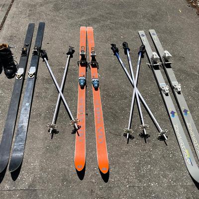 3 Sets of Snow skis, 5 Ski Poles, & 1 Pair of Ski Boots  