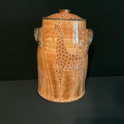 Ceramic South African Giraffe Canister With Lid 
