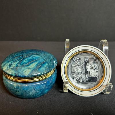Alabaster Vintage Trinket Box + Porcelain Trinket Dish