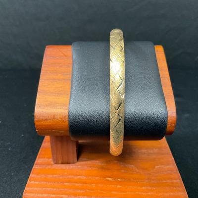 14K Gold Diamond Cut Bangle With Adjustable Opening