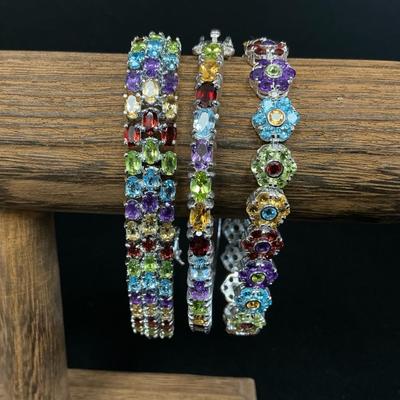 Multi Color Gemstone Sterling Silver Bracelets