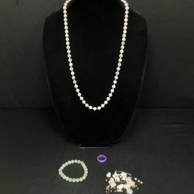 14K Gold And Jade Necklace, Bracelet And Ring (size 7.25)