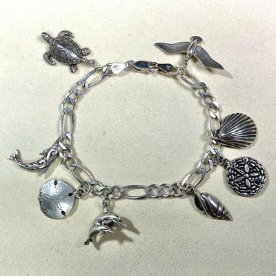 Ocean Themed Sterling Silver Charm Bracelet 