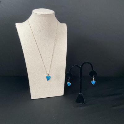 Sterling Silver & Blue Opal Earrings & Pendant