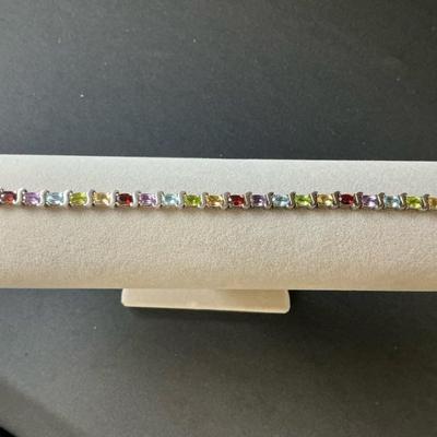Sterling Silver Multi Stone Tennis Bracelet 