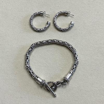 Sterling Silver Bracelet And Earrings 