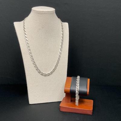 Sterling Silver Men’s Mariner Link Necklace & Bracelet 