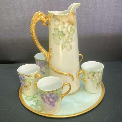 Porcelain Hand Painted Pitcher And Cups 