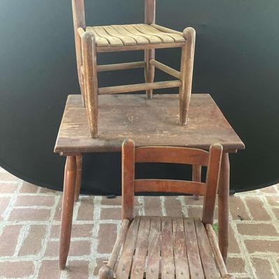 Vintage Kids Wooden Play Table And Chairs 