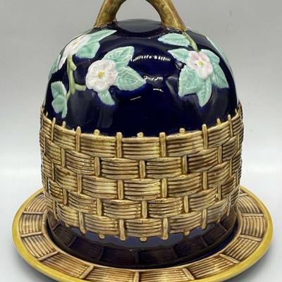 127: JJ Trademarked Ceramic Floral Majolica Lidded Dish
