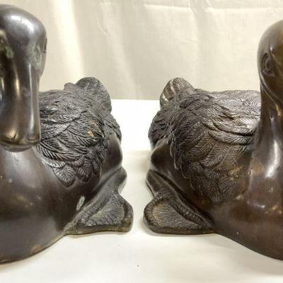 72: Pair Vintage Gilt Metal Duck Figures
