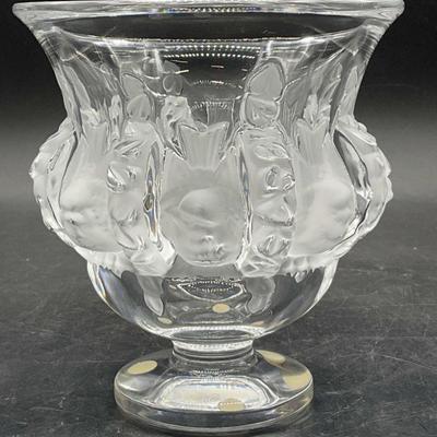 153: LALIQUE FRANCE Crystal Dampierre Bird Motif Vase
