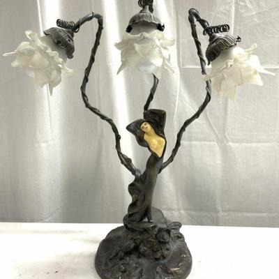 AUGUSTE MOREAU Brnz Part Fem Nude Art Nouv Lamp
