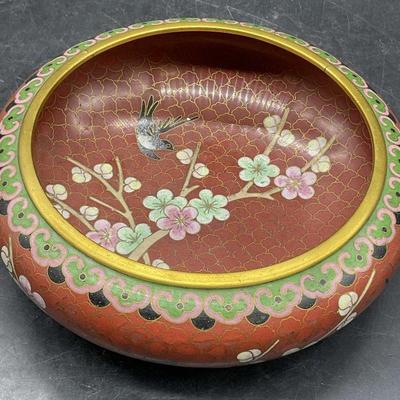 172: Vintage Asian Cloisonne Floral & Bird Motif Bowl
