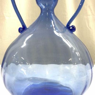 135: Hand Blown Double Handle Art Glass Vase blue
