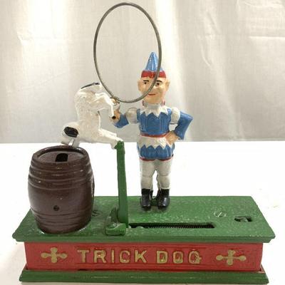 Antique Trick Dog Iron Coin Bank
